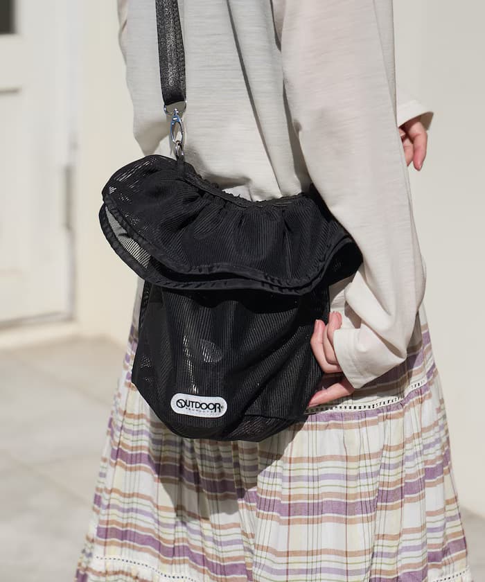 別注 OUTDOOR PRODUCTS 多功能網眼荷葉邊巾着側背包