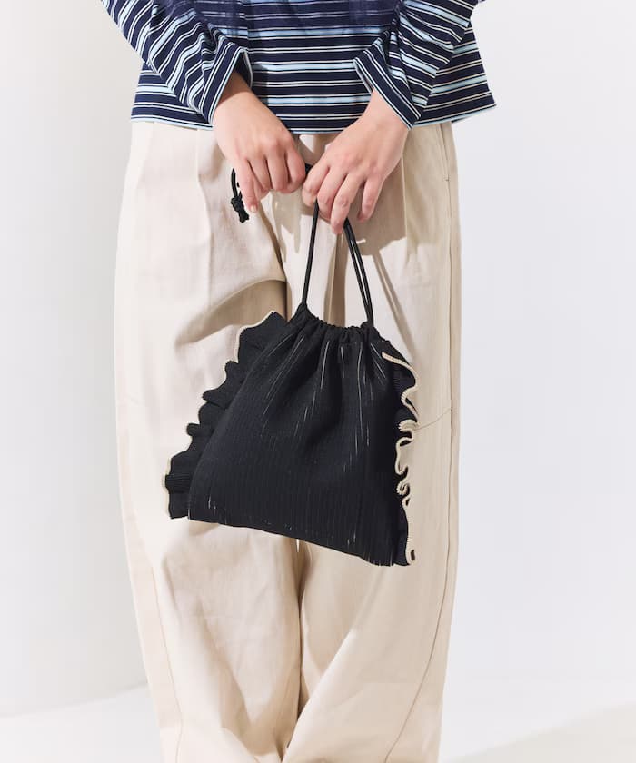 多用途配色針織荷葉邊側背包 限定展開