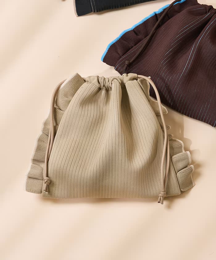 多用途配色針織荷葉邊側背包 限定展開