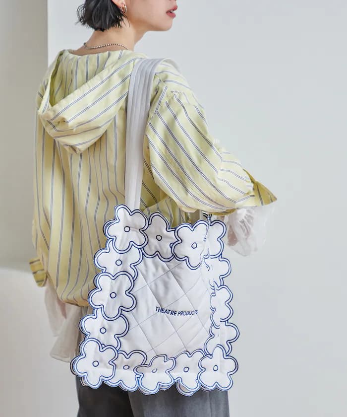 別注配色花卉縫線花卉刺繡托特包