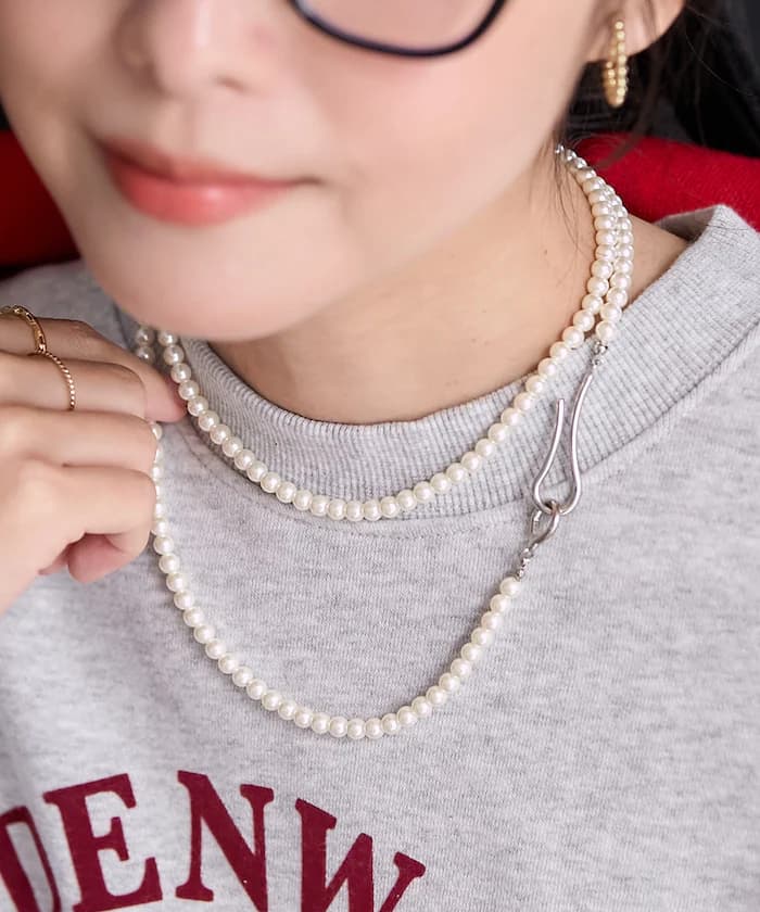 長版珍珠鉤式項鍊