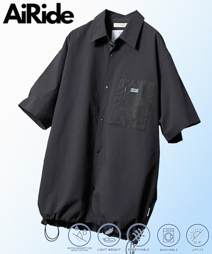 AiRide 限定款 寬鬆版型 異素材口袋 泡泡紗襯衫 吸濕排汗 抗UV