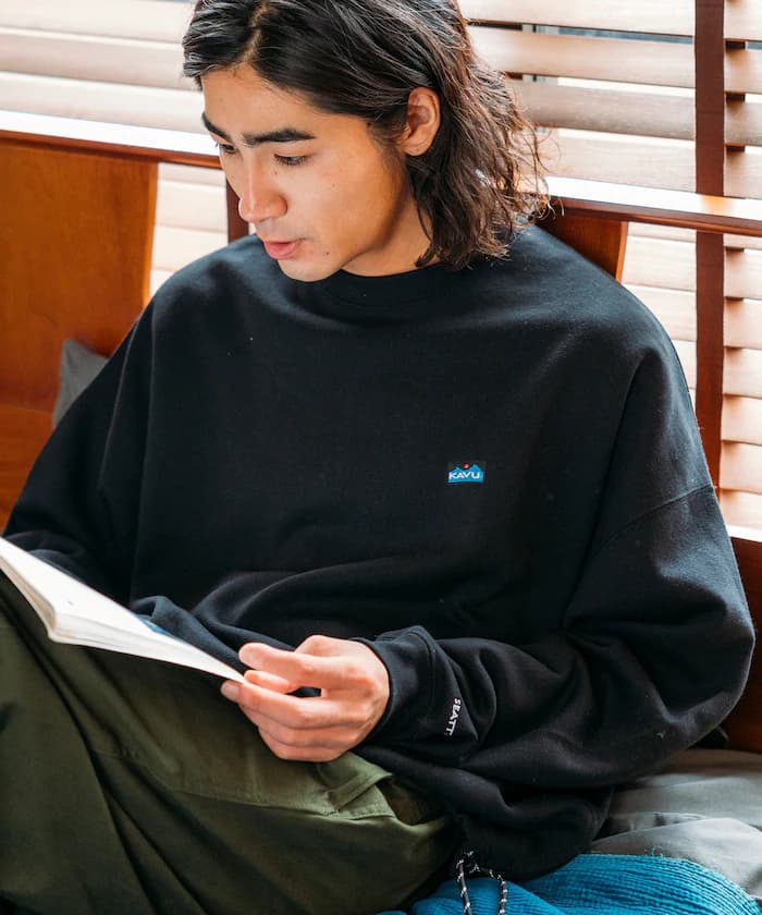 KAVU×FREAK'S STORE 別注 寬鬆版型 刺繡小LOGO 圓領衛衣 / 束繩裡 【限定展開】