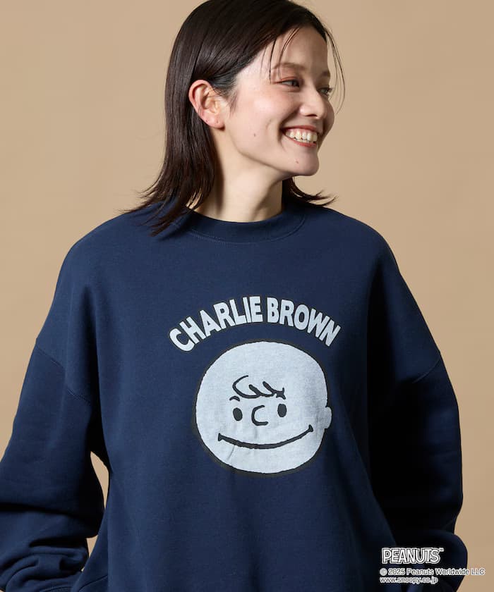 PEANUTS/ピーナッツ 別注 後背印花 圓領衛衣 / Charlie Face 【限定展開】