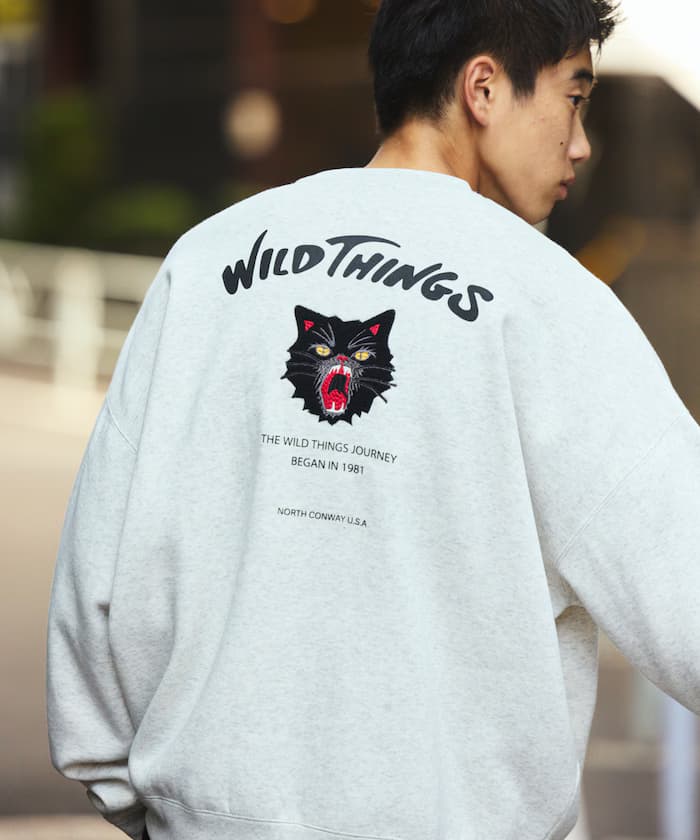 WILD THINGS×FREAK'S STORE/ワイルドシングス 別注 寬版貓咪刺繡貼布圓領衛衣 【限定展開】
