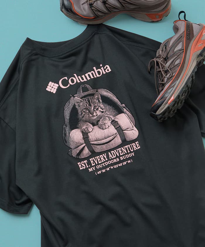 Columbia×FREAK'S STORE 別注 Imperial Park 貓咪圖案後背印花 圓領T恤 【限定展開】