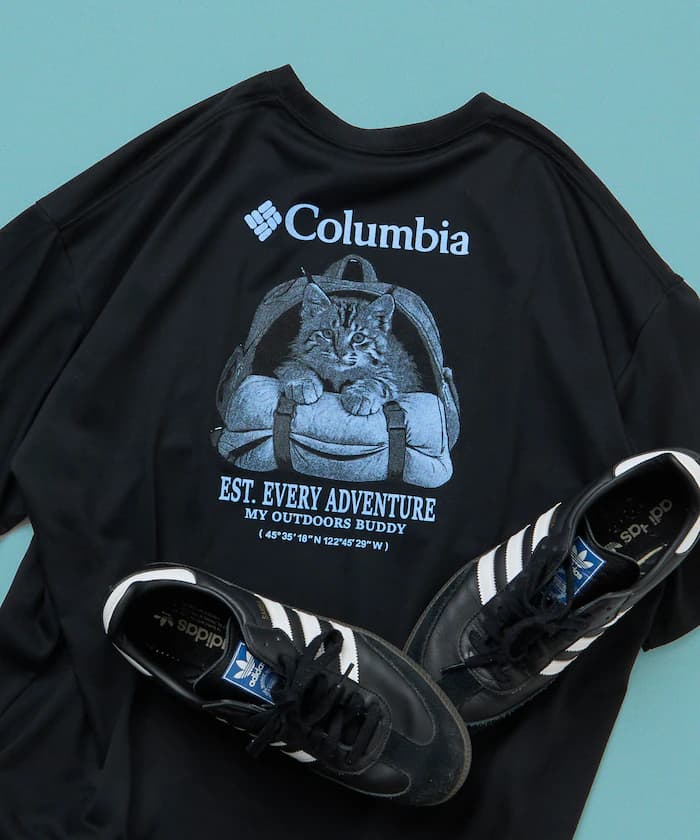 Columbia×FREAK'S STORE 別注 Imperial Park 貓咪圖案後背印花 圓領T恤 【限定展開】