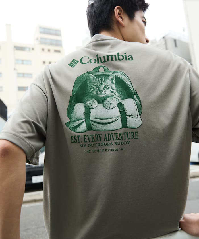 Columbia×FREAK'S STORE 別注 Imperial Park 貓咪圖案後背印花 圓領T恤 【限定展開】