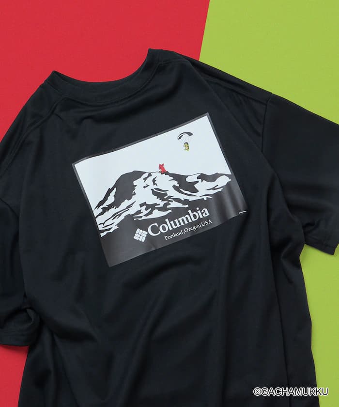 ガチャピン・ムック×Columbia×FREAK'S STORE 別注 インペリアルパーク 山岳圖案後背印花 T恤【限定展開】