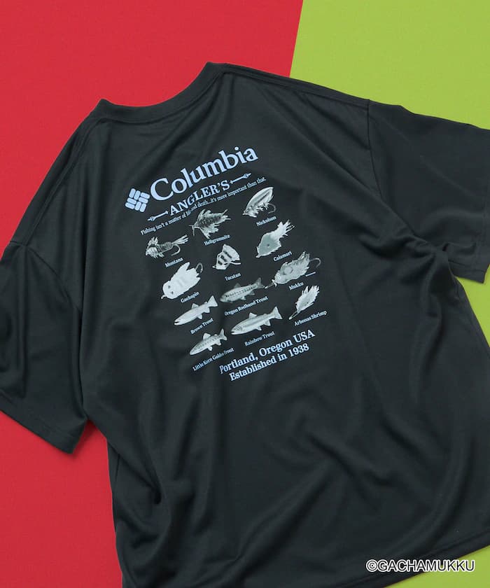 ガチャピン・ムック×Columbia×FREAK'S STORE 別注 インペリアルパーク ルアーモチーフ バック印花 T恤【限定展開】