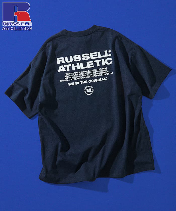 RUSSEL ATHLETIC×FREAK'S STORE 別注 寬版標誌後背印花口袋T恤 【限定展開】
