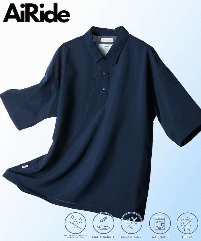 AiRide 寬鬆版Polo衫 可收納口袋 吸水速乾 UVカット 限定展開