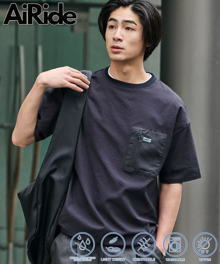 AiRide 限定款 寬鬆版型 異素材口袋 棉麻套頭衫 吸濕排汗 抗UV