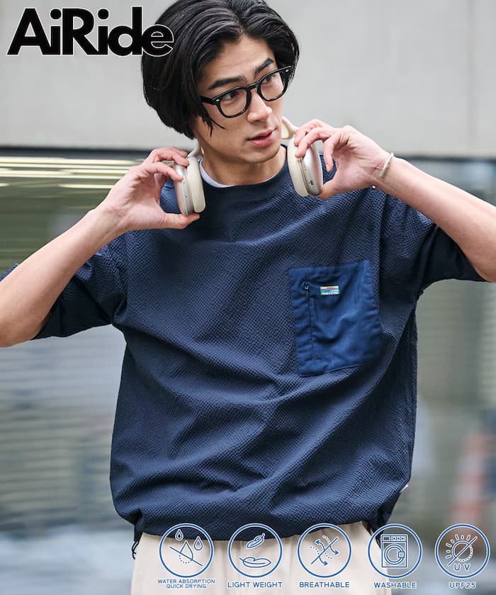 AiRide 限定款 寬鬆版型 異素材口袋 棉麻套頭衫 吸濕排汗 抗UV