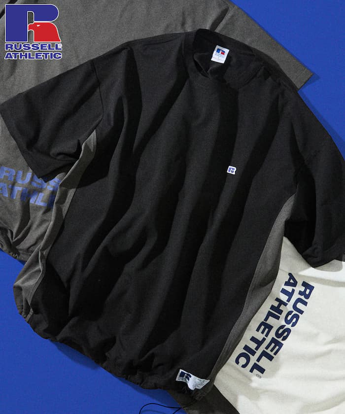 RUSSEL ATHLETIC×FREAK'S STORE 別注寬版側邊拼接抽繩T恤【限定展開】