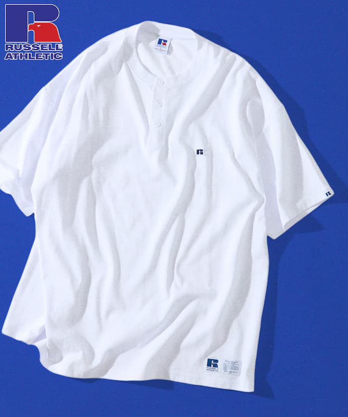 RUSSEL ATHLETIC×FREAK'S STORE 別注 寬版一點logo亨利領T恤 【限定展開】