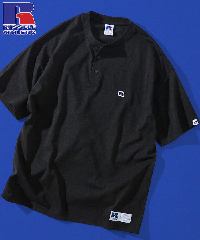 RUSSEL ATHLETIC×FREAK'S STORE 別注 寬版一點logo亨利領T恤 【限定展開】