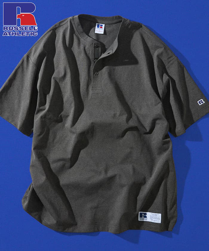 RUSSEL ATHLETIC×FREAK'S STORE 別注寬版配色亨利領T恤 【限定展開】