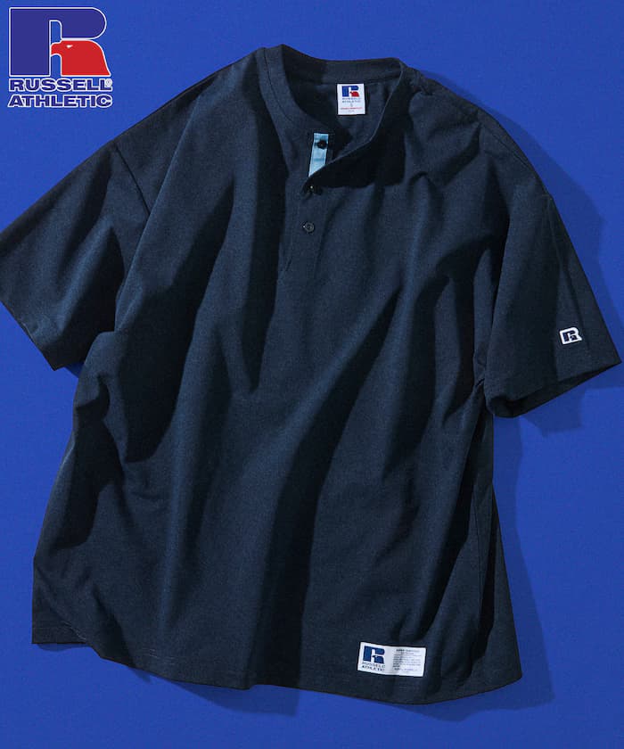 RUSSEL ATHLETIC×FREAK'S STORE 別注寬版配色亨利領T恤 【限定展開】