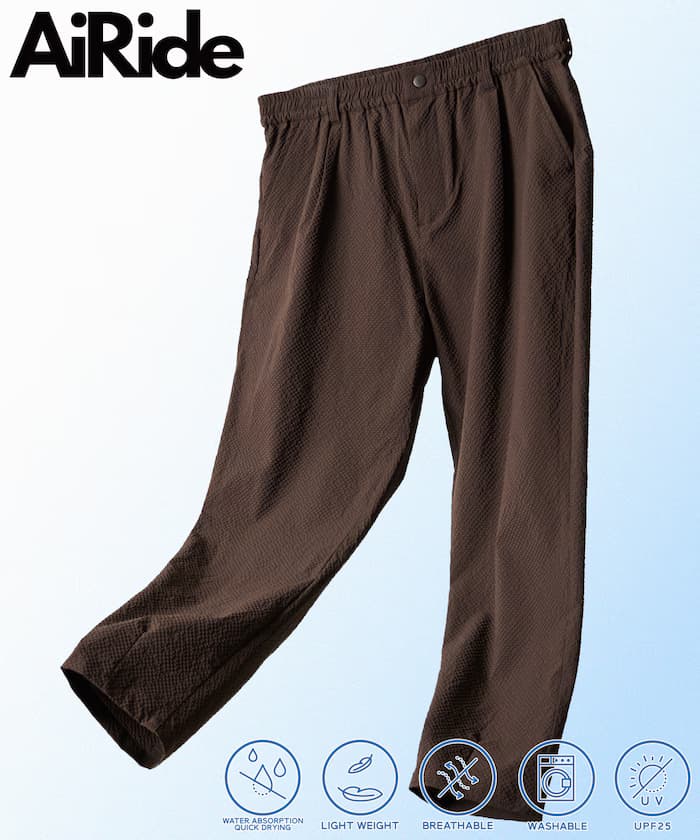 AiRide 修身錐形西爾沙克棉褲 吸水速乾 UVカット 可收納 鬆緊褲 【限定展開】