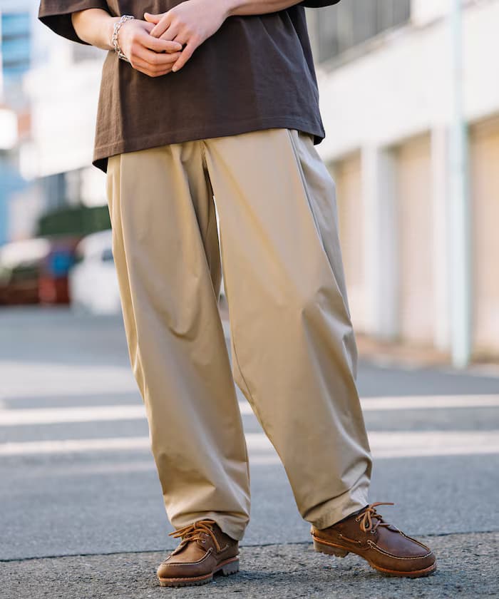 易護理面料寬版雙打褶斜紋褲/吸水速乾/UVカット 【限定展開】