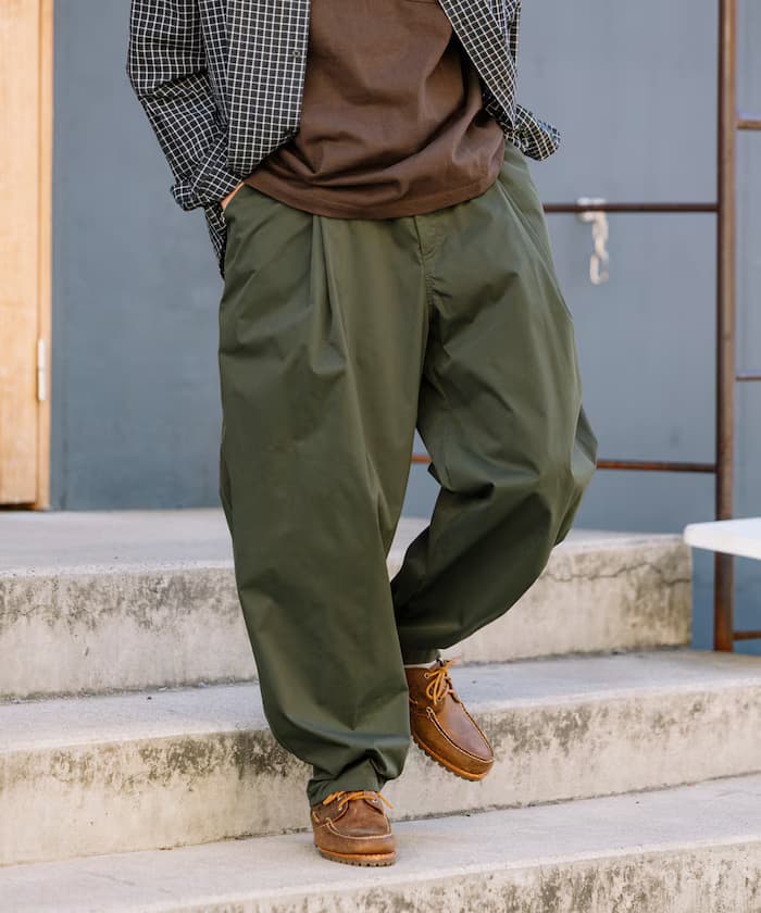 易護理面料寬版雙打褶斜紋褲/吸水速乾/UVカット 【限定展開】