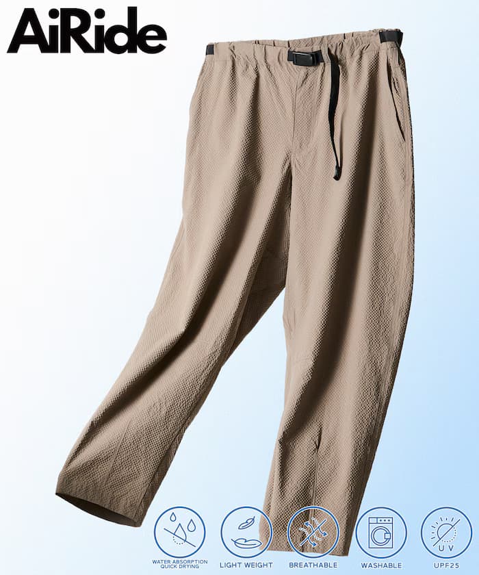 AiRide 寬版泡泡紗可收納登山褲/吸水速乾/UVカット 【限定展開】