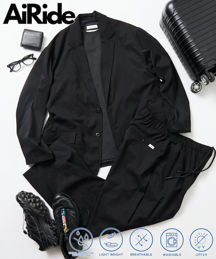 AiRide 寬鬆版旅行套裝/裁縫外套/寬版錐形褲子/吸水速乾/UVカット【限定展開】