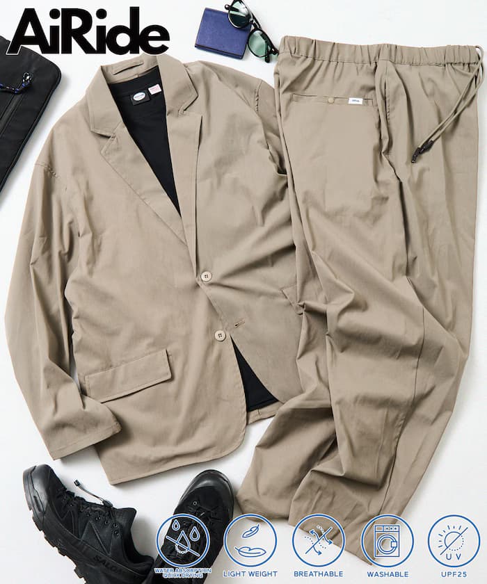 AiRide 寬鬆版旅行套裝/裁縫外套/寬版錐形褲子/吸水速乾/UVカット【限定展開】