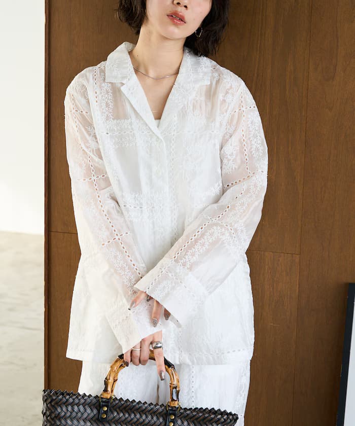 拼布風總刺繡襯衫外套(套裝搭配)【限定展開】