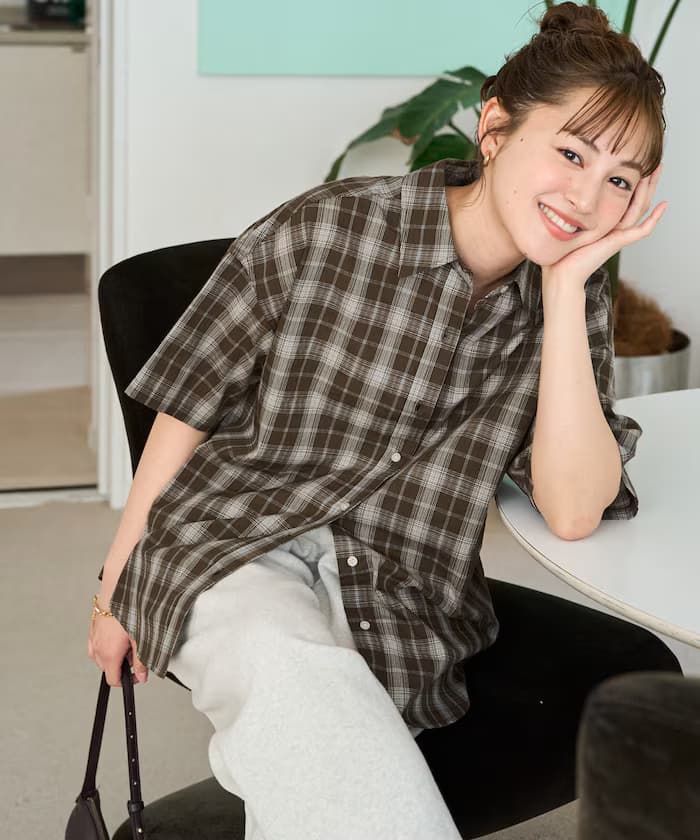 蓬鬆格紋半袖襯衫【限定展開】