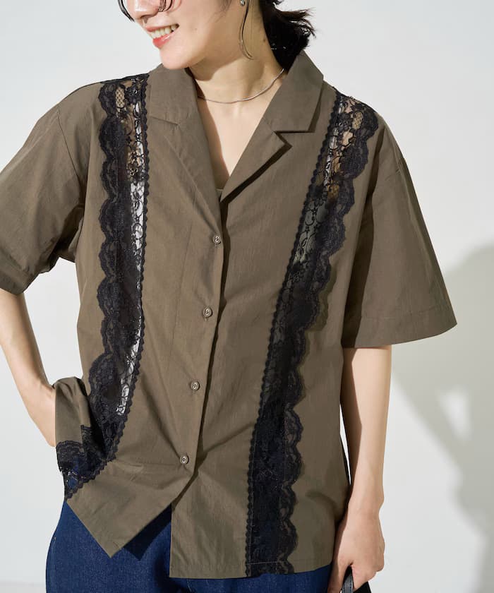 蕾絲拼接 薄紗 開襟襯衫【限定款】