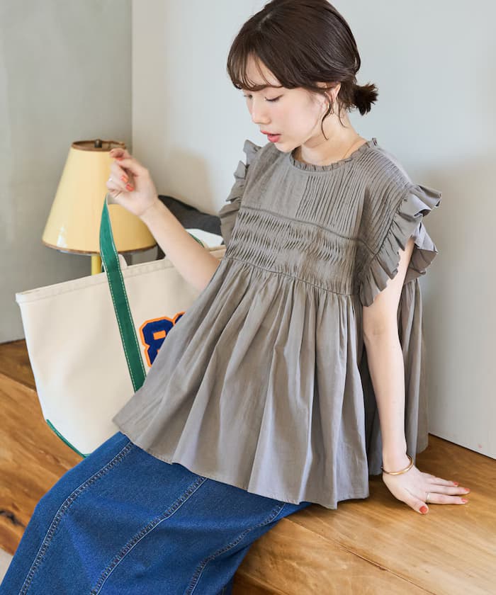 印度棉布打褶皺褶荷葉邊罩衫【限定展開】