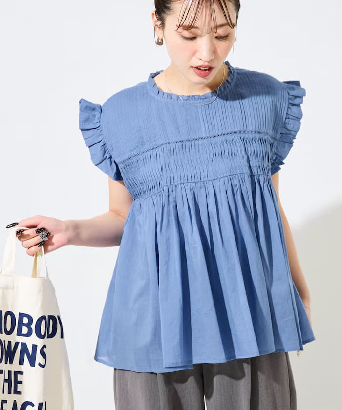 印度棉布打褶皺褶荷葉邊罩衫【限定展開】