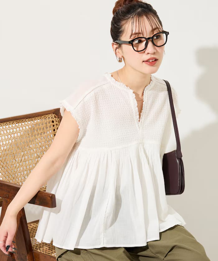 鑽石刺繡荷葉邊無袖罩衫【限定展開】