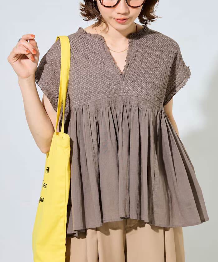 鑽石刺繡荷葉邊無袖罩衫【限定展開】