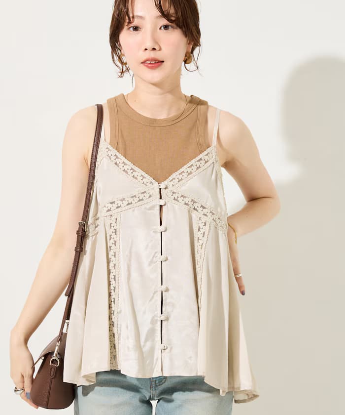 印度棉香塔紡蕾絲吊帶背心【限定展開】