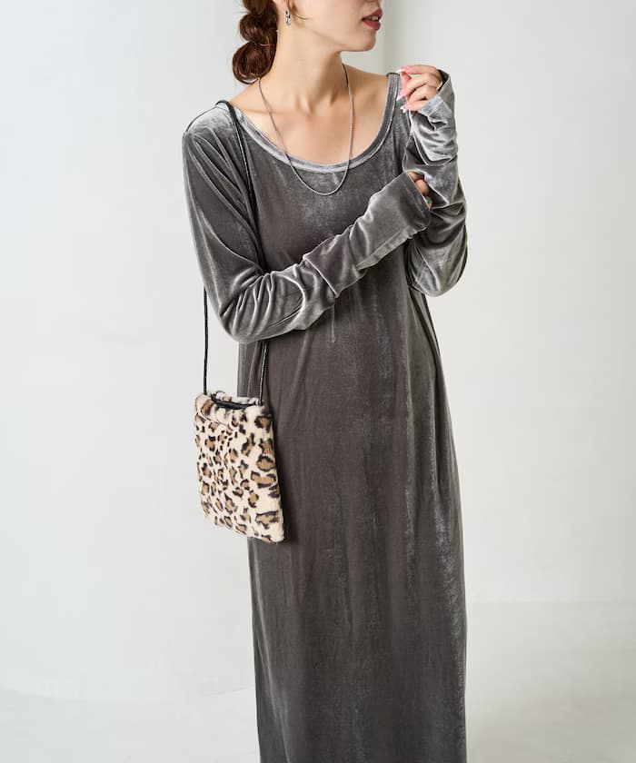 ベロア バレエネック 長版 連身裙【限定展開】