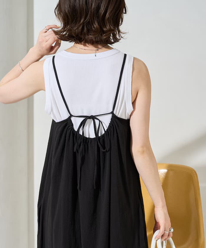 棉質多比紋 蝴蝶結細肩帶連身裙【限定款】