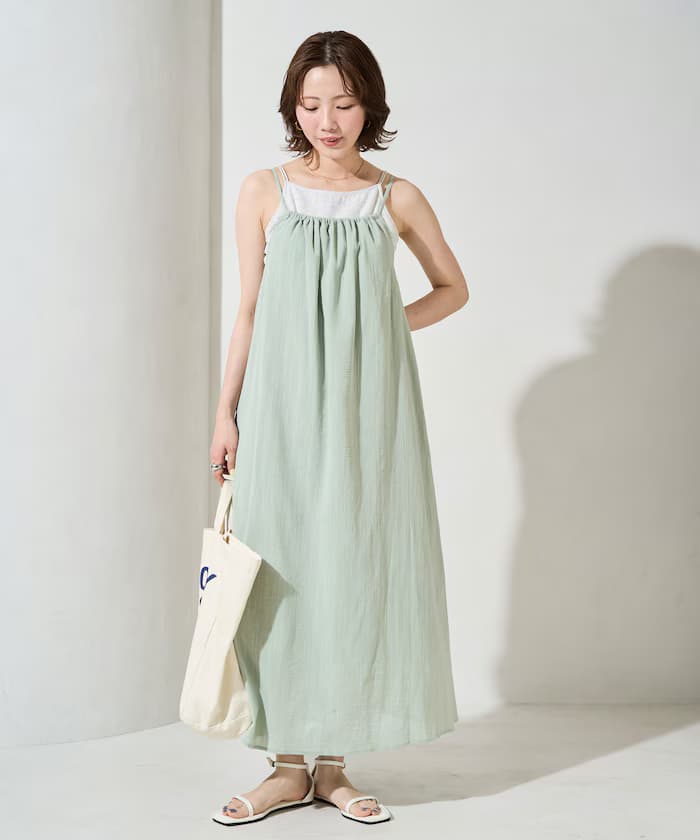 棉質多比紋 蝴蝶結細肩帶連身裙【限定款】