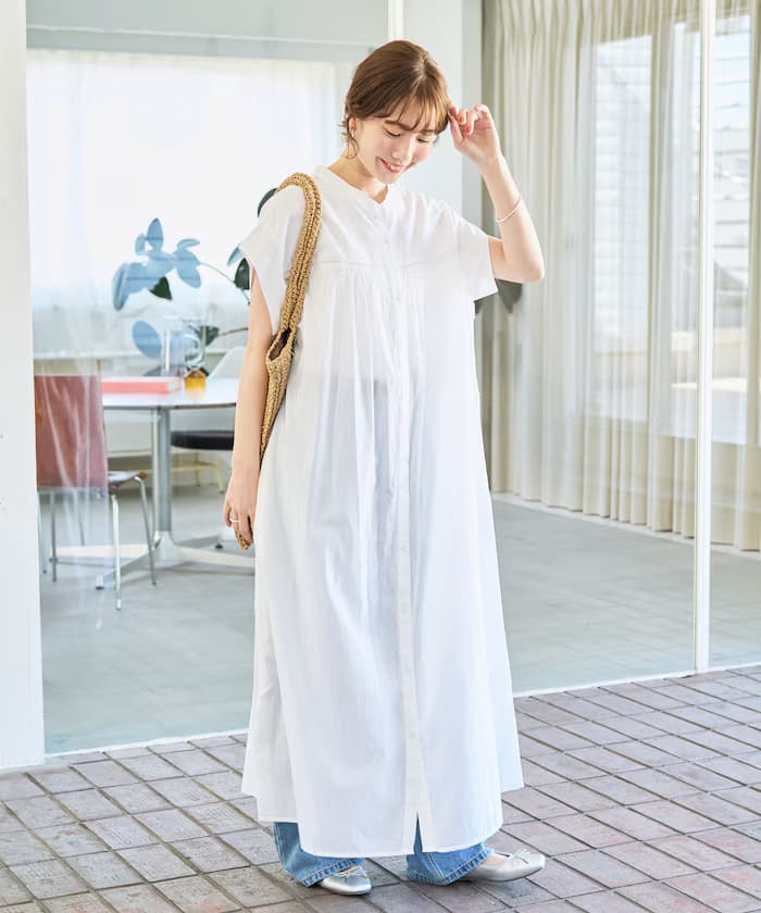 印度棉梯形蕾絲鈕扣無袖連身裙【限定展開】