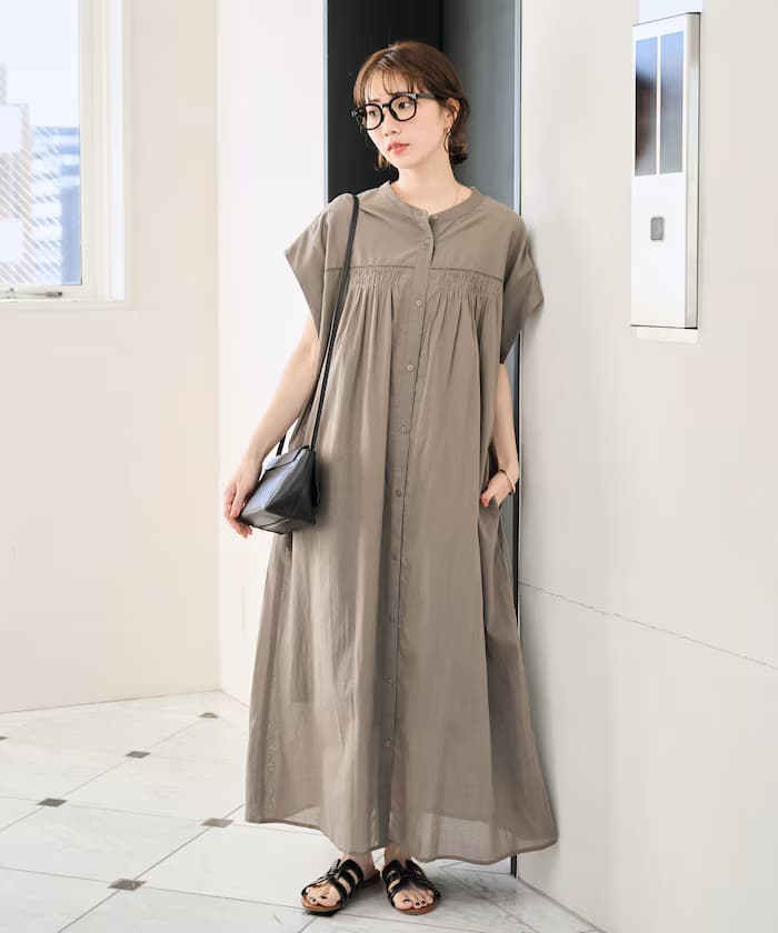 印度棉梯形蕾絲鈕扣無袖連身裙【限定展開】