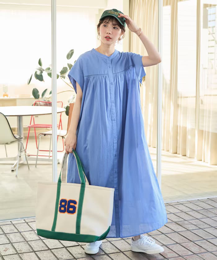 印度棉梯形蕾絲鈕扣無袖連身裙【限定展開】