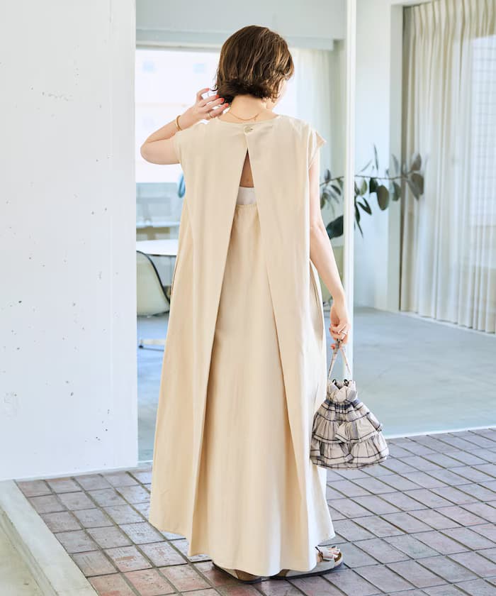 印度棉質彈性後背開口連身裙【限定展開】