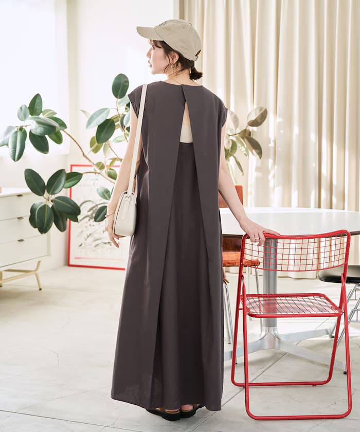 印度棉質彈性後背開口連身裙【限定展開】