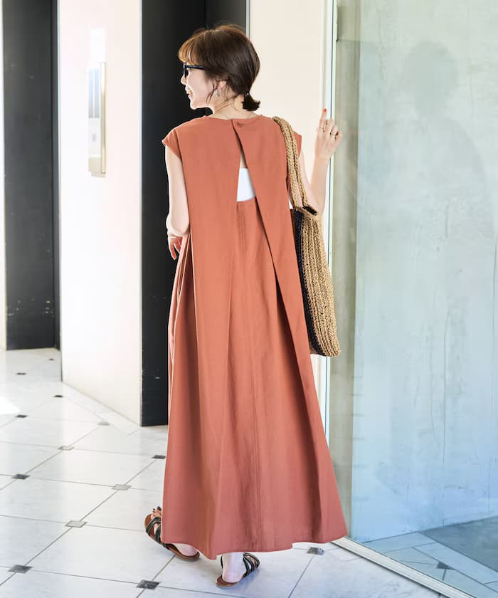 印度棉質彈性後背開口連身裙【限定展開】