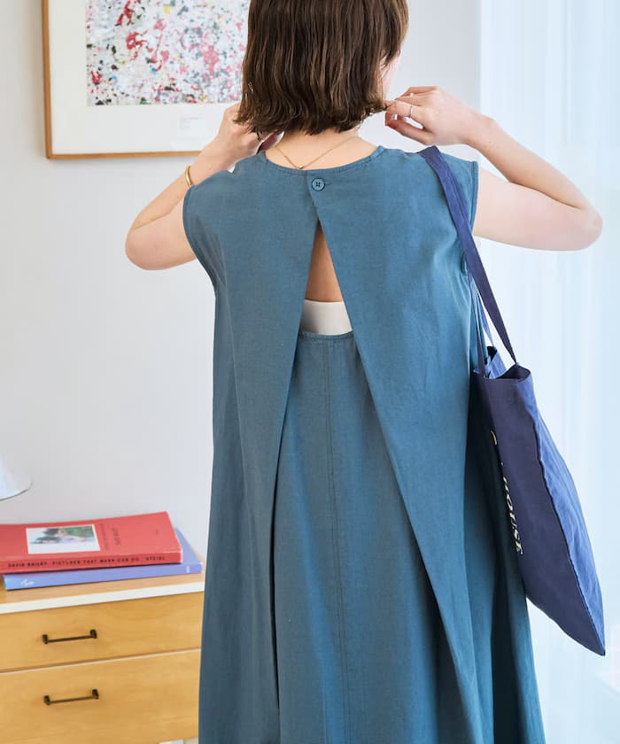 印度棉質彈性後背開口連身裙【限定展開】