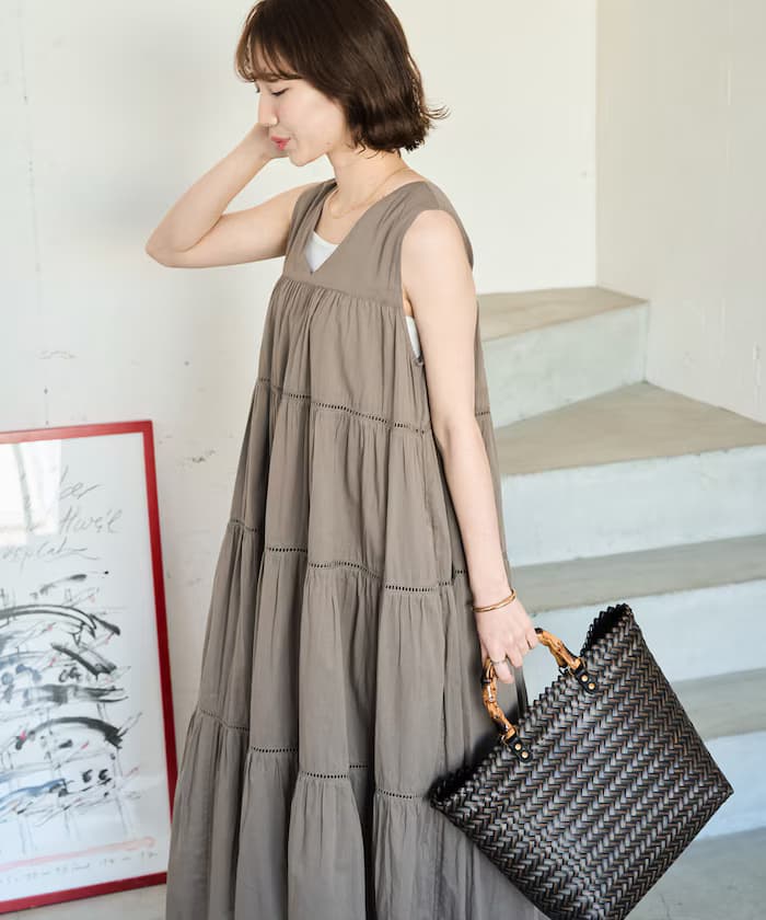 印度層次梯形蕾絲無袖連身裙【限定展開】