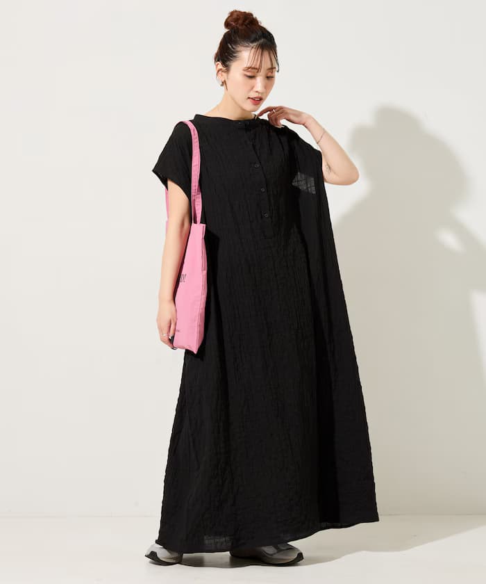 ナチュラル ポコポコ フレンチ スリーブ 連身裙【限定展開】