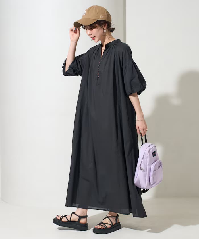 印度風鈕扣翻領短袖連身裙【限定款】